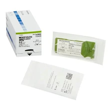 McKesson – Suture with Needle Nonabsorbable Uncoated Black Suture Monofilament Nylon Size 5 – 0 18 Inch Suture 1-Needle 13 mm Length 3/8 Circle Reverse Cutting Needle – S698GX