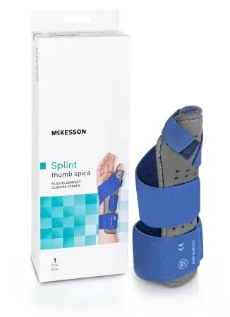 McKesson – Thumb Splint Adult Large / X-Large Hook and Loop Strap Closure Left Hand Blue / Gray – 155-79-87118
