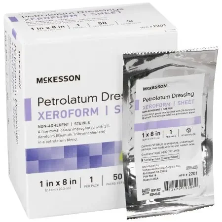 McKesson – Xeroform Petrolatum Impregnated Dressing 1 X 8 Inch Gauze Bismuth Tribromophenate (Xeroform) Sterile – 2201