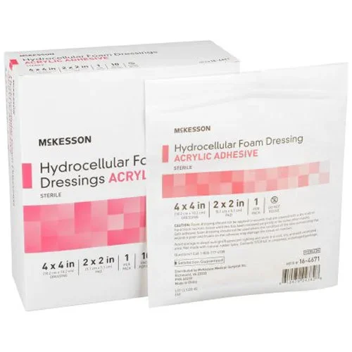 McKesson, Acrylic Adhesive with Border Foam Dressing 4 x 4 Inch, Box Of 10