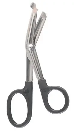 McKesson Argent – Bandage and Utility Scissors Black 6-1/2 Inch Length Surgical Grade Stainless Steel / Plastic NonSterile Finger Ring Handle Angled Blunt Tip / Blunt Tip – 43-1-998