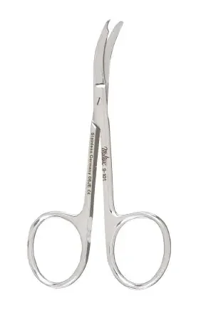 McKesson Argent – Suture Scissors Shortbent 3-1/2 Inch Surgical Grade German Stainless Steel NonSterile Finger Ring Handle Curved Blunt Tip / Blunt Tip – 43-1-101