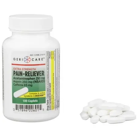 McKesson Brand – Pain Relief 250 mg – 250 mg – 65 mg Strength Acetaminophen / Aspirin / Caffeine Caplet 100 per Bottle – 226-01-GCP
