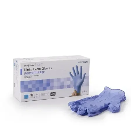 McKesson Confiderm 3.5C – Exam Glove Large NonSterile Nitrile Standard Cuff Length Textured Fingertips Blue Chemo Tested – 14-6978C