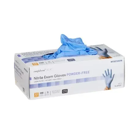 McKesson Confiderm 3.5C – Exam Glove X-Small NonSterile Nitrile Standard Cuff Length Textured Fingertips Blue Chemo Tested – 14-6972C