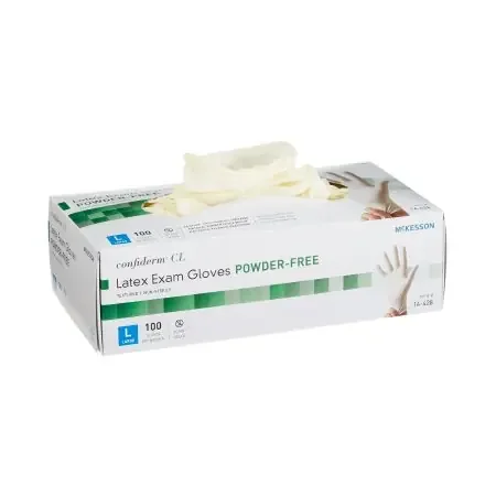 McKesson Confiderm – Exam Glove Large NonSterile Latex Standard Cuff Length Textured Fingertips Ivory Not Chemo Approved – 14-428