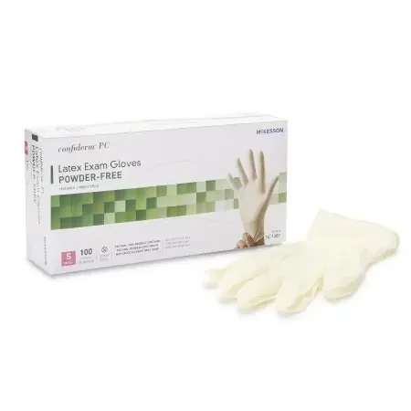 McKesson Confiderm – Exam Glove Small NonSterile Latex Standard Cuff Length Textured Ivory Not Chemo Approved – 14-1381