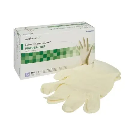 McKesson Confiderm – Exam Glove X-Large NonSterile Latex Standard Cuff Length Textured Fingertips Ivory Not Chemo Approved – 14-430