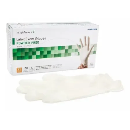 McKesson Confiderm – Exam Glove X-Small NonSterile Latex Standard Cuff Length Textured Ivory Not Chemo Approved – 14-1380