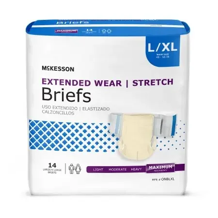 McKesson Extended Wear – Unisex Adult Incontinence Brief Large / X-Large Disposable Heavy Absorbency – ONBLXL