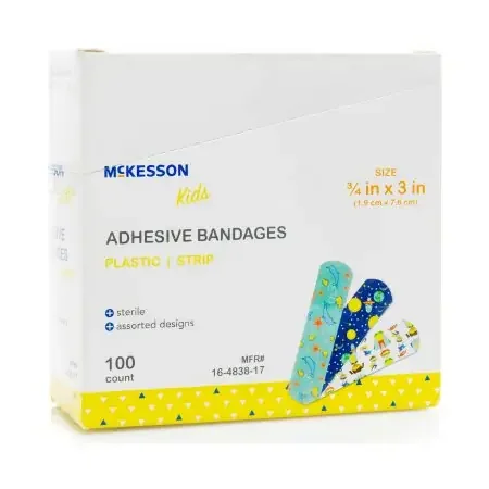 McKesson Kids – Adhesive Strip 3/4 X 3 Inch Plastic Rectangle Kid Design (Assorted Prints) Sterile – 16-4838-17
