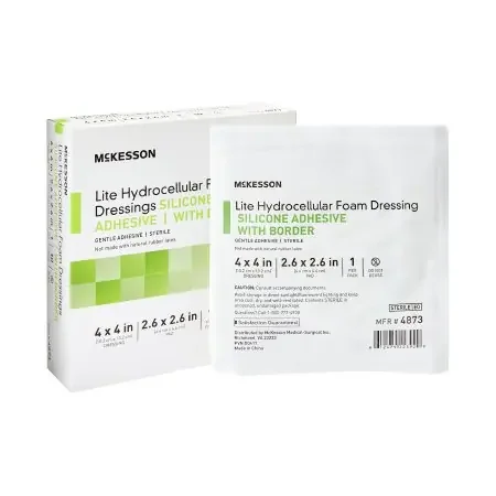 McKesson Lite – Thin Silicone Foam Dressing 4 X 4 Inch Square Silicone Gel Adhesive with Border Sterile – 4873