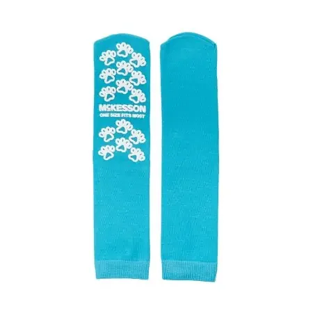 McKesson Paw Prints – Slipper Socks One Size Fits Most Teal Above the Ankle – 40-1069