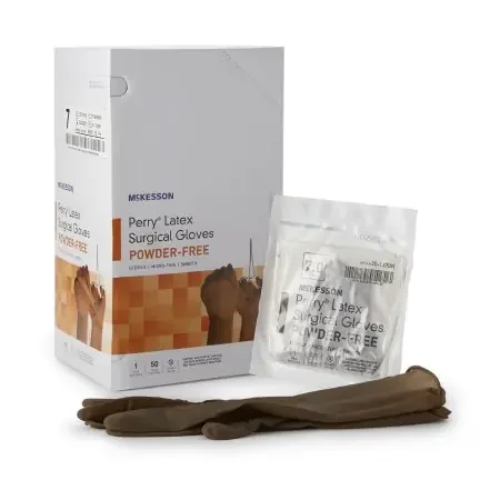 McKesson Perry – Surgical Glove Size 7 Sterile Pair Latex Extended Cuff Length Smooth Brown Not Chemo Approved – 20-1370N