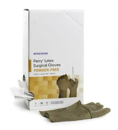 McKesson Perry – Surgical Glove Size 8.5 Sterile Pair Latex Extended Cuff Length Smooth Brown Not Chemo Approved – 20-1385N
