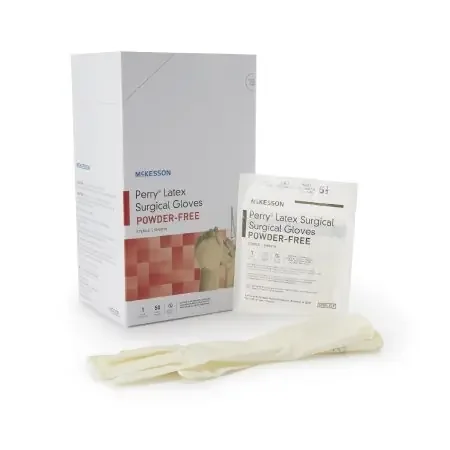 McKesson Perry Performance Plus – Surgical Glove Size 5.5 Sterile Pair Latex Extended Cuff Length Smooth Cream Not Chemo Approved – 20-1055N