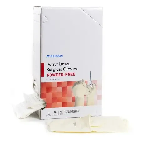 McKesson Perry Performance Plus – Surgical Glove Size 7.5 Sterile Pair Latex Extended Cuff Length Smooth Cream Not Chemo Approved – 20-1075N