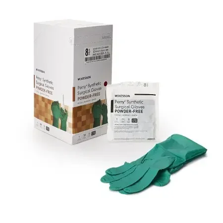 McKesson Perry Performance Plus – Surgical Glove Size 8.5 Sterile Pair Polychloroprene Extended Cuff Length Smooth Dark Green Chemo Tested – 20-2585N