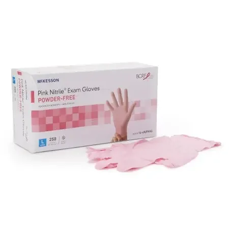 McKesson Pink Nitrile – Exam Glove Large NonSterile Nitrile Standard Cuff Length Textured Fingertips Pink Not Chemo Approved – 14-6NPNK6