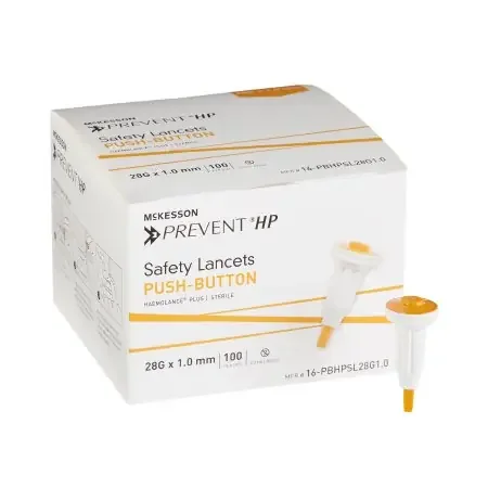 McKesson Prevent – Lancet Fixed Depth Lancet Needle 1.0 mm Depth 28 Gauge Push Button Activation – 16-PBHPSL28G1.0