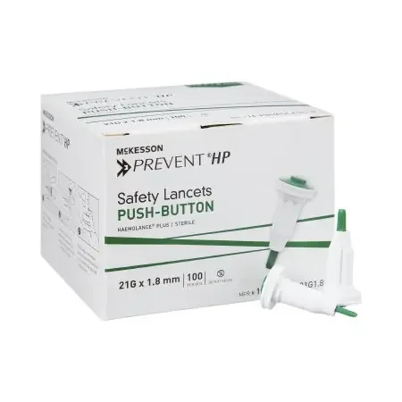 McKesson Prevent – Lancet Fixed Depth Lancet Needle 1.8 mm Depth 21 Gauge Push Button Activation – 16-PBHPSL21G1.8