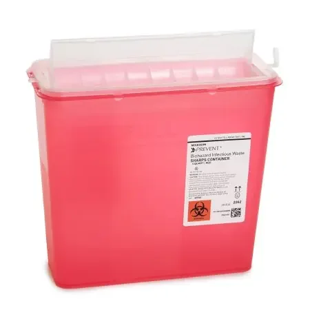 McKesson Prevent – Sharps Container 10-3/4 H X 10-1/2 W X 4-3/4 D Inch 1.25 Gallon Translucent Red Base / Translucent Lid Horizontal Entry Counter Balanced Door Lid – 2262