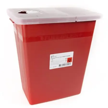 McKesson Prevent – Sharps Container 13-3/4 W X 13-3/4 D X 14 H Inch 8 Gallon Red Base / Translucent Lid Horizontal / Vertical Entry Hinged Rotor Lid – 80-8705
