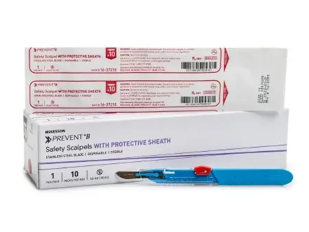 McKesson Prevent B – Safety Scalpel No. 10 Stainless Steel / Plastic Classic Grip Handle Sterile Disposable – 16-37210
