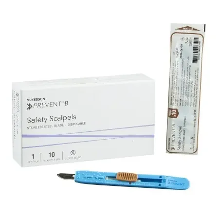 McKesson Prevent B – Safety Scalpel No. 10 Stainless Steel / Plastic Sensory Grip Handle Sterile Disposable – 16-63210