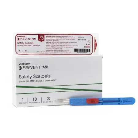 McKesson Prevent MX – Safety Scalpel No. 10 Stainless Steel / Plastic Sensory Grip Handle Sterile Disposable – 1643