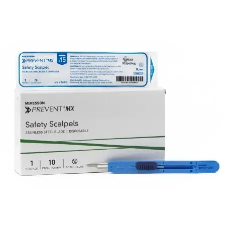 McKesson Prevent MX – Safety Scalpel No. 15 Stainless Steel / Plastic Sensory Grip Handle Sterile Disposable – 1645