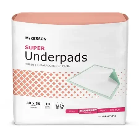 McKesson Super – Underpad 30 X 30 Inch Disposable Fluff / Polymer Moderate Absorbency – UPMD3030