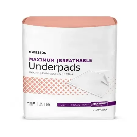 McKesson Ultimate Breathable – Underpad 24 X 36 Inch Disposable Fluff / Polymer Heavy Absorbency – UPMX2436