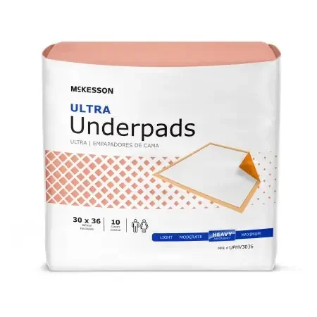 McKesson Ultra – Underpad 30 X 36 Inch Disposable Fluff / Polymer Heavy Absorbency – UPHV3036