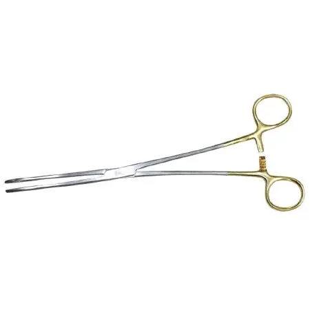 MedGyn – Sponge Forceps Fletcher 9-1/2 Inch Length Surgical Grade Stainless Steel NonSterile Ratchet Lock Finger Ring Handle Curved Serrated Fenestrated Oval Jaws – 031015