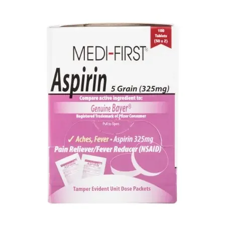 Medi-First – Pain Relief 325 mg Strength Aspirin Unit Dose Tablet 100 per Box – 80533