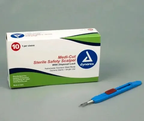 Medicut – Safety Scalpel No. 10 Stainless Steel / Plastic Sensory Grip Handle Sterile Disposable – 4160