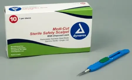 Medicut – Safety Scalpel No. 11 Stainless Steel / Plastic Sensory Grip Handle Sterile Disposable – 4161