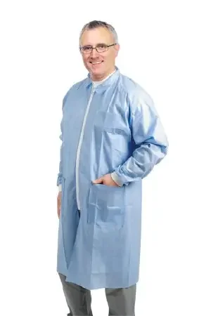 Medline – Lab Coat Blue Large Knee Length Disposable – NONSW400L