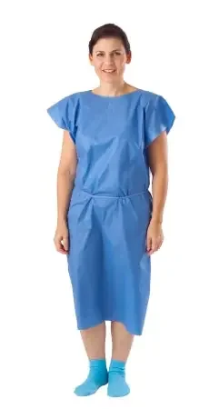 Medline – Patient Exam Gown One Size Fits Most Blue Disposable – NON27046