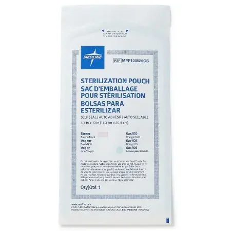Medline – Sterilization Pouch Ethylene Oxide (EO) Gas / Steam 5-1/4 X 10 Inch Transparent Blue / White Self Seal – MPP100525GS