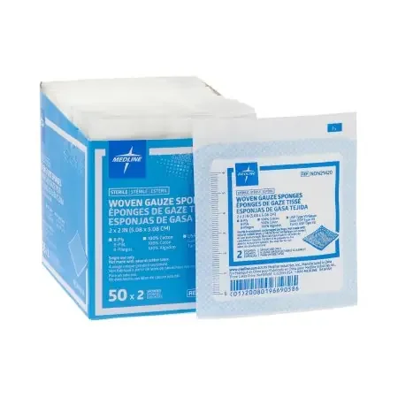 Medline – USP Type VII Gauze Sponge Cotton 8-Ply 2 X 2 Inch Square Sterile – NON21420
