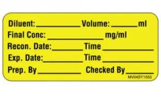 MedVision – Drug Label Anesthesia Label Diluent _Volume _mL Final Conc _mg/Ml Yellow 1 X 2-1/4 Inch – MV04SY1553