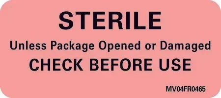 MedVision – Pre-Printed Label Advisory Label Red Sterile Unless Package Opened Or Damaged Check Before Use Black Alert Label 1 X 2-1/4 Inch – MV04FR0465