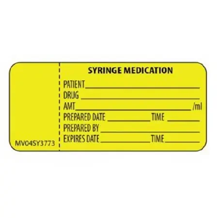 MedVision – Pre-Printed Label Anesthesia Label Yellow Paper Syringe Medication Patient_Drug_Amt_ Black Syringe Label 1 X 2-1/4 Inch – MV04SY3773