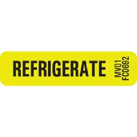 MedVision – Pre-Printed Label Auxiliary Label Chartreuse Paper REFRIGERATE Black Temperature Control 5/16 X 1-1/4 Inch – MV01FC0692