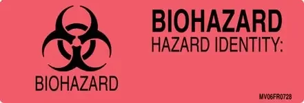 MedVision – Pre-Printed Label Warning Label Fluorescent Red Paper Biohazard / Symbol Black Biohazard 1 X 2-15/16 Inch – MV06FR0728