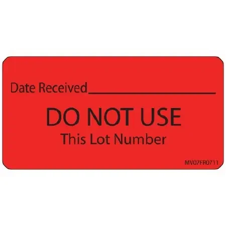MedVision – Pre-Printed / Write On Label Advisory Label Red Paper DATE RECEIVED_______/DO NOT USE This Lot Number Black Quality Control Label 1-1/2 X 2-15/16 Inch – MV07FR0711