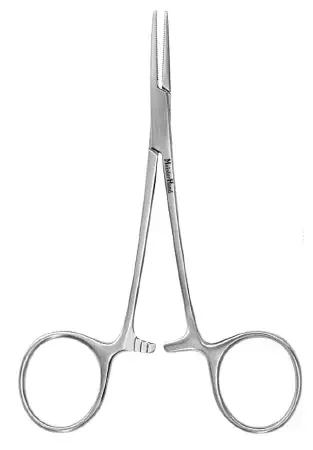 MeisterHand – Hemostatic Forceps Halsted-Mosquito 5 Inch Length Surgical Grade German Stainless Steel NonSterile Ratchet Lock Finger Ring Handle Curved Extra Delicate Serrated Tips – MH7-10