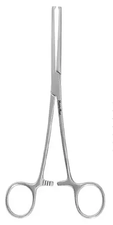 MeisterHand – Hemostatic Forceps Kocher 5-1/2 Inch Length Surgical Grade German Stainless Steel NonSterile Ratchet Lock Finger Ring Handle Straight Serrated Tips with 1 X 2 Teeth – MH7-66